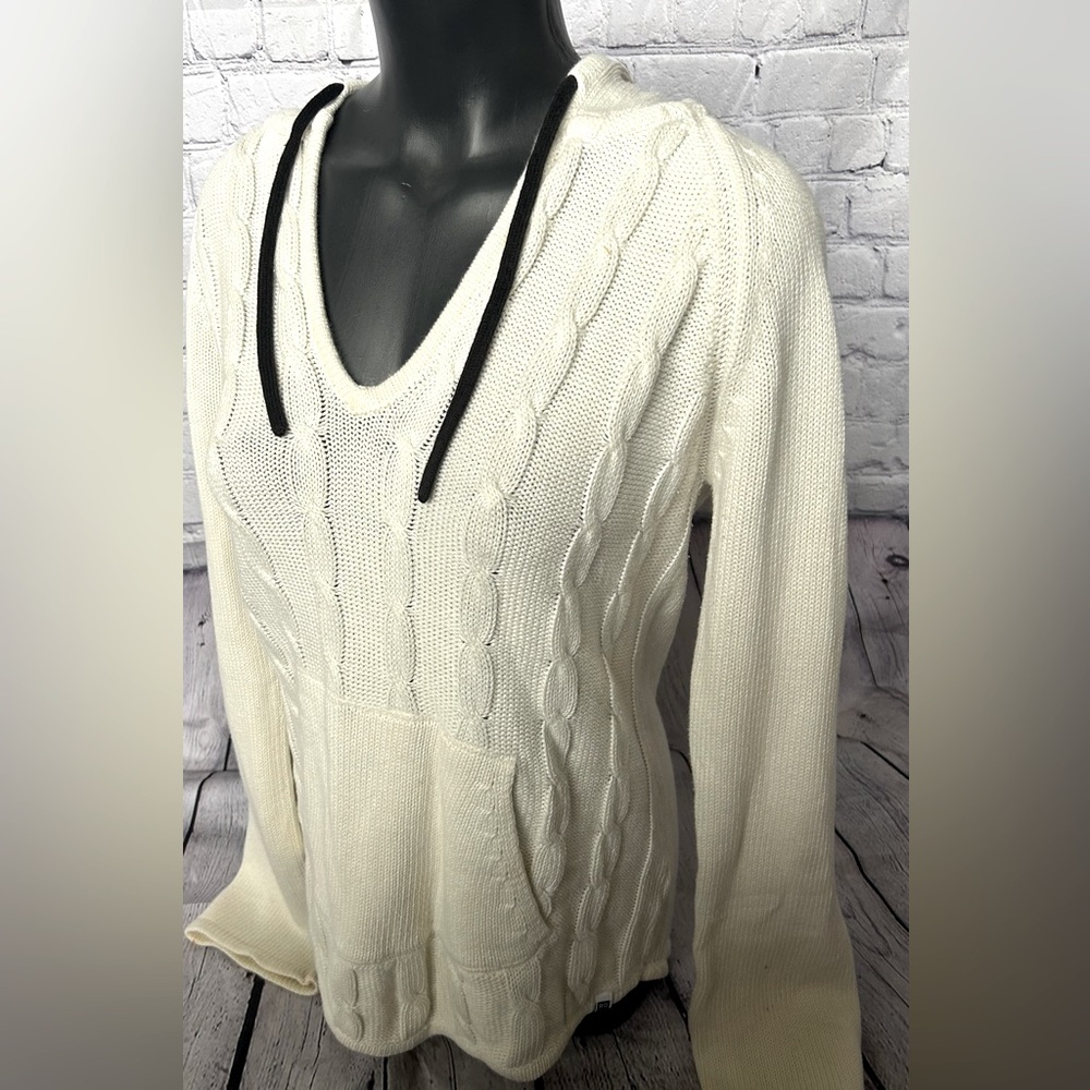 ROXY womens small creamy white cable knit hooded sweater